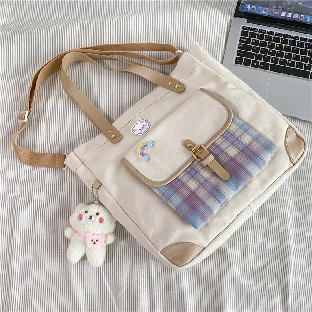 Plaid Convertible Canvas Shoulder Bag