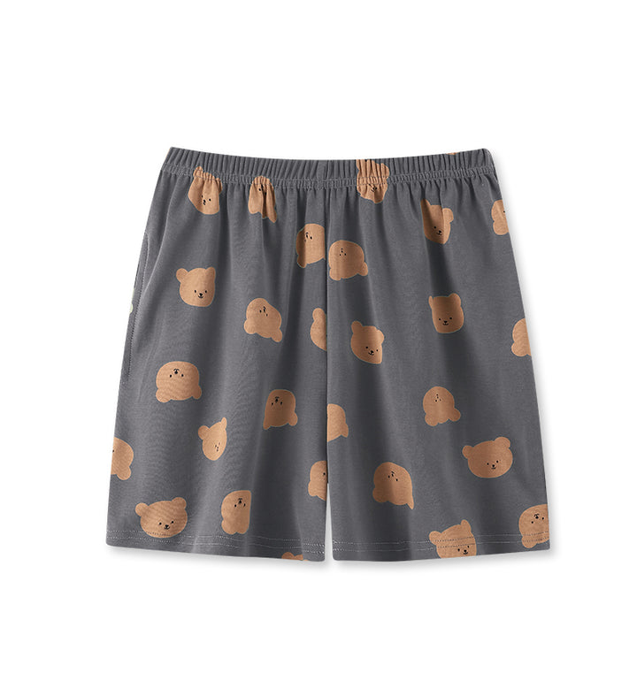 Brown Bear Print Top and Short Pajama Set