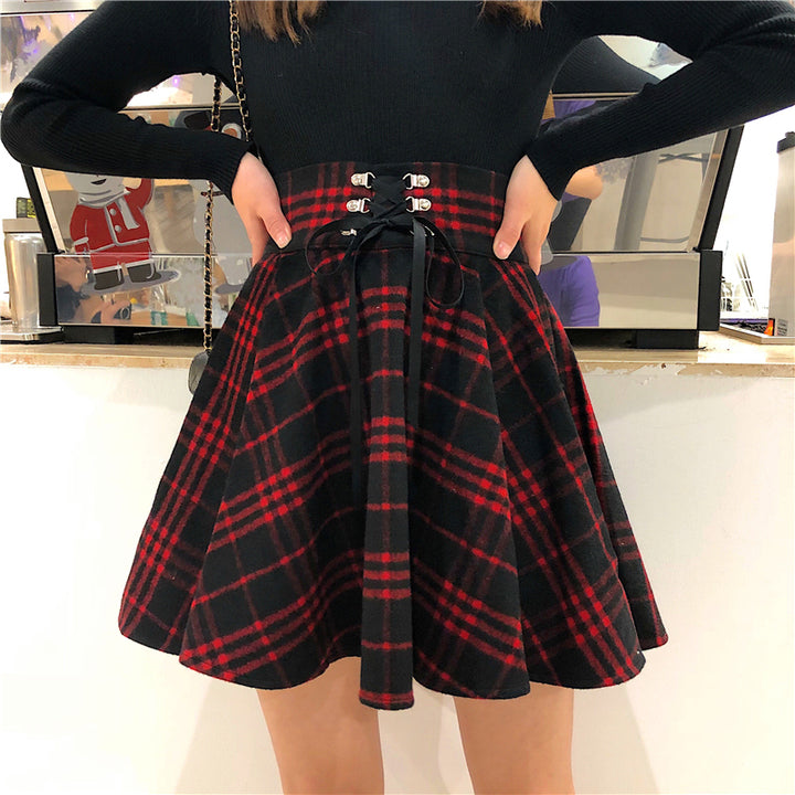 Punk Woolen High Waist Plus Size Plaid Skirt - juwas.com online store