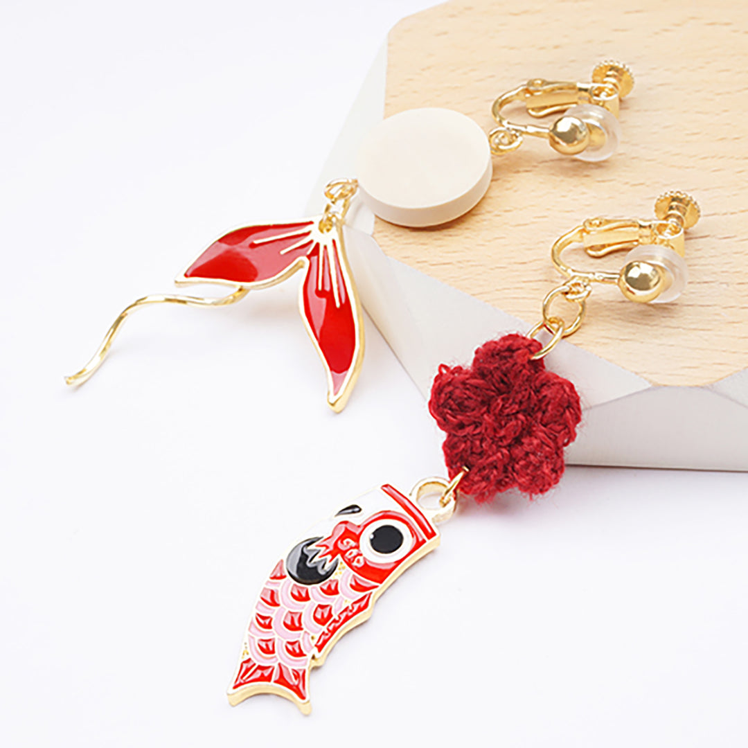 Red Koi Silver Earrings