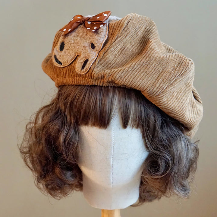 Bear Embroidery Corduroy Beret