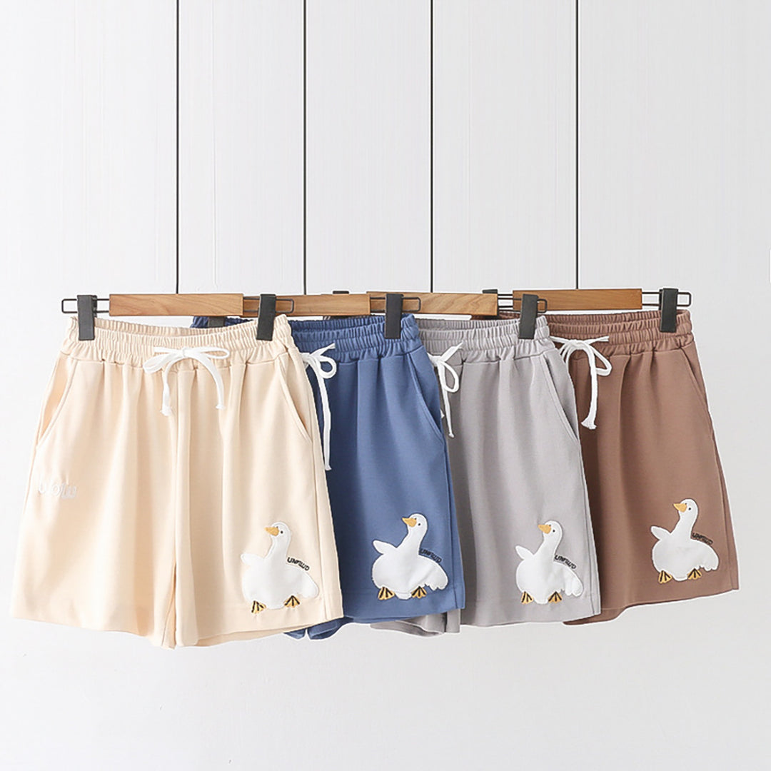 Cartoon Duck Embroidery Pocket Shorts