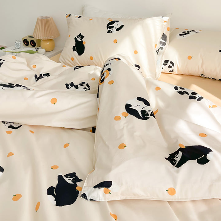 Funny Cat and Orange Print Bedding Set