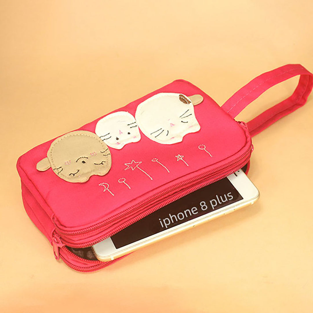 Cute Cartoon Kitty Embroidery Credit Card Holder Wallet