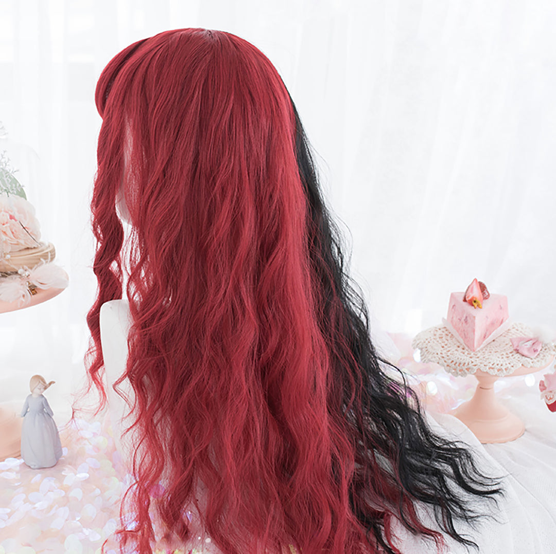 Gothic Two-Tone Black-Red Wavy Long Hair Wig