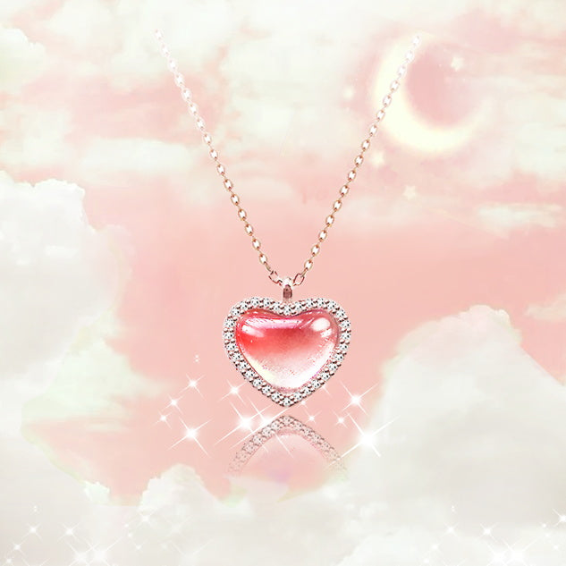 Lovely Peach Heart Silver Necklace