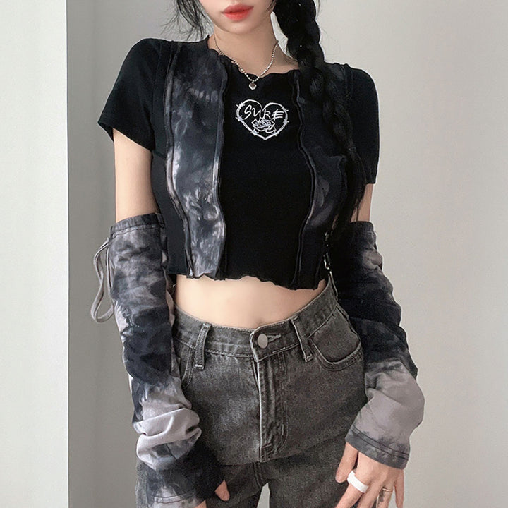 Gothic Black Tie-dye Short Tops