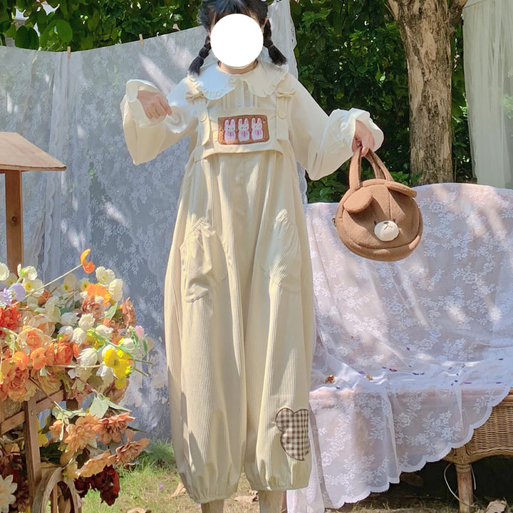 Cute Bear Design Loose Corduroy Overall