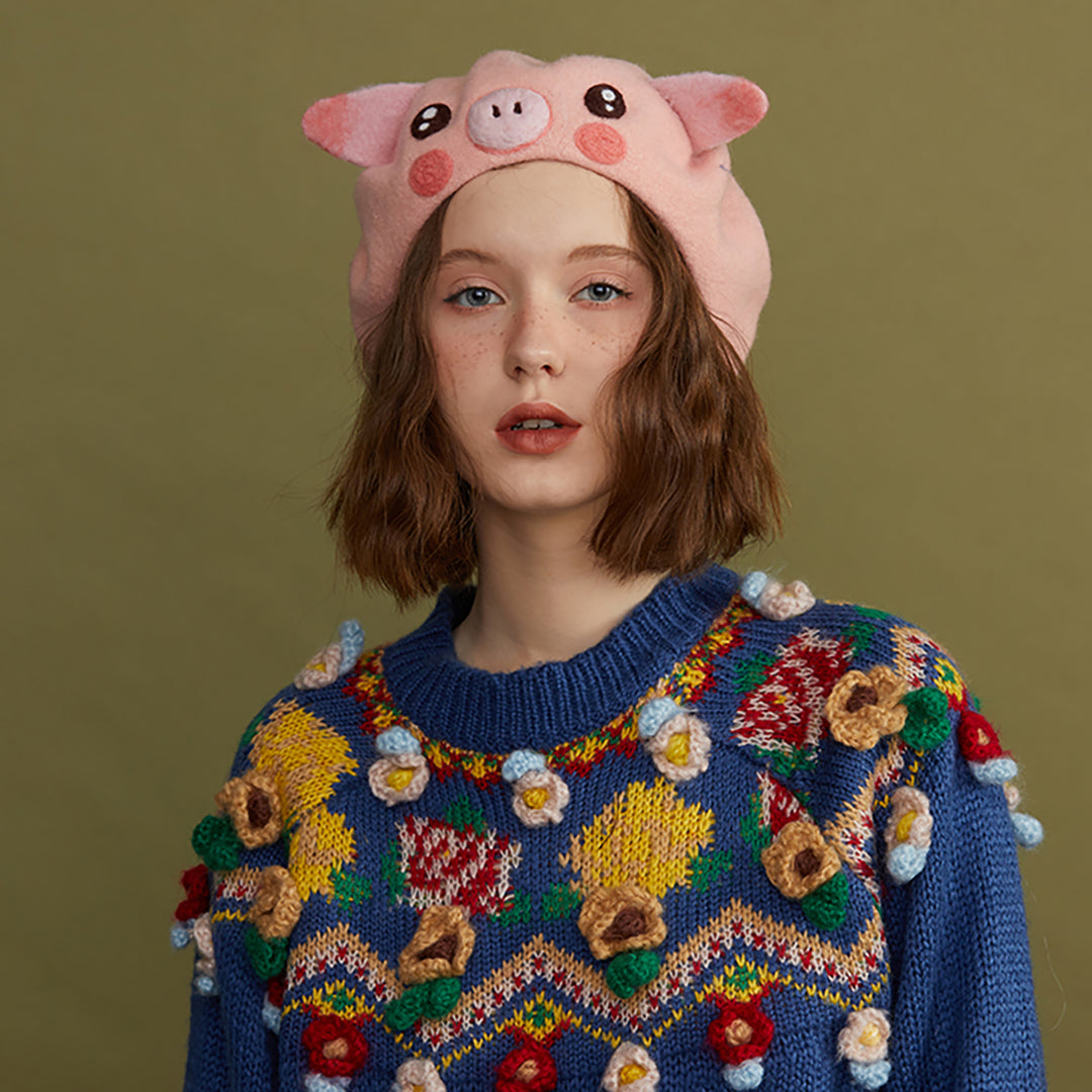 Pink Piggy Handmade Wool Beret