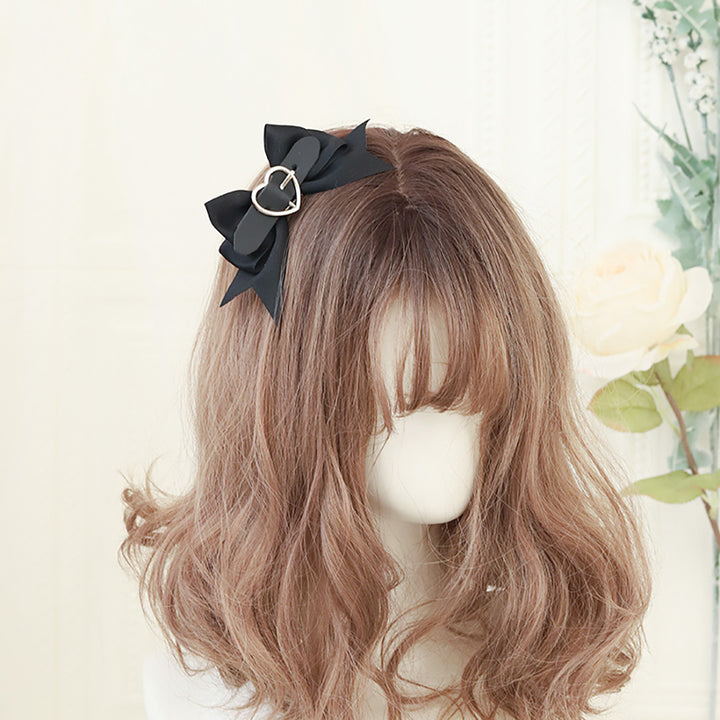 Heart Lock Black Ribbon Hair Bow