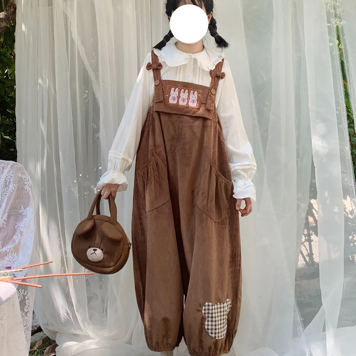 Cute Bear Design Loose Corduroy Overall