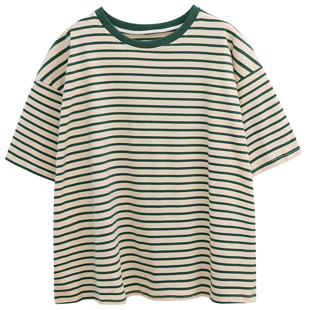 Stripe Round Collar Loose T-shirt