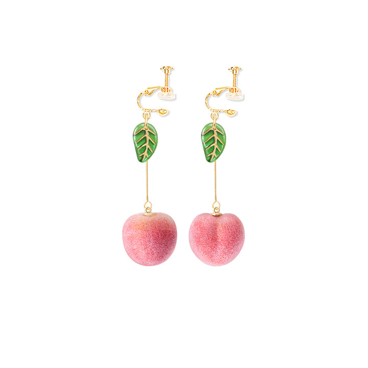 Sweet Peach Fruit Leaf Dangle Earrings