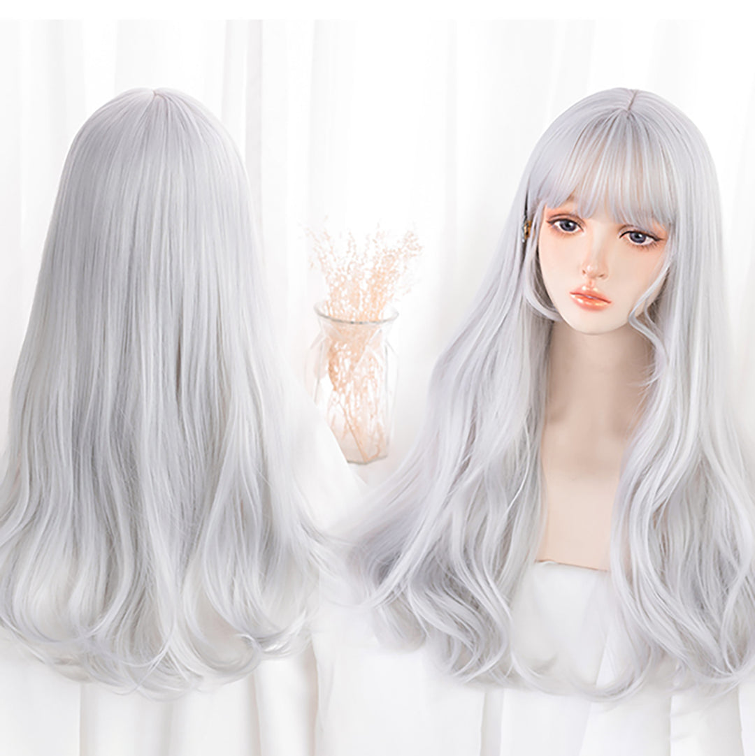 Lolita Gray White Bang Long Curly Wig
