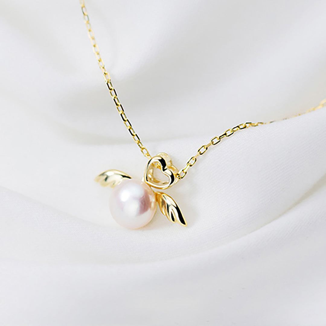 Love Angel Wings Pearl Silver Necklace