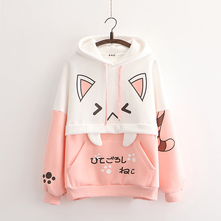 Kitty Claw Print Warm Hoodie with Pocket
