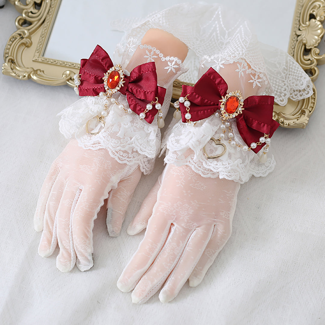 Classic Lolita Pearl Bow Lace Wristlet