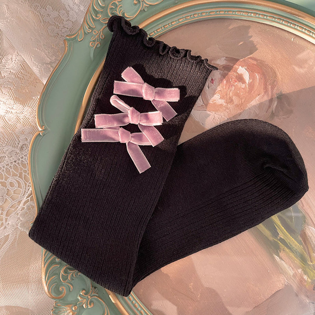 Velvet Bowknots Cotton Lolita Stockings