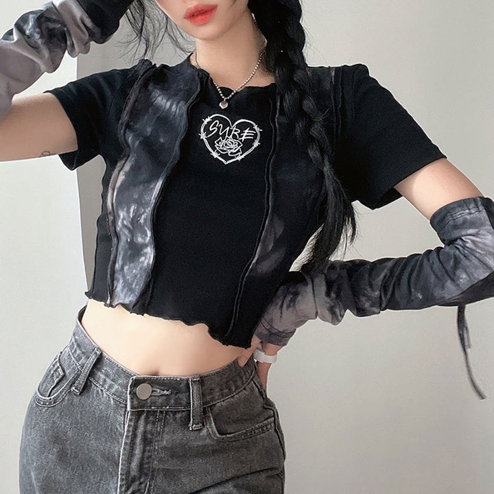 Gothic Black Tie-dye Short Tops