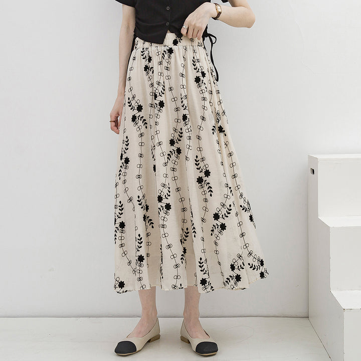 Vintage Floral Embroidery High Waist Skirt