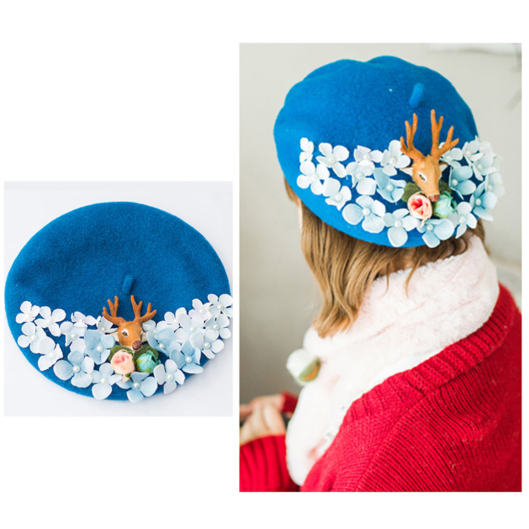 Flowers Deer Beret Hat