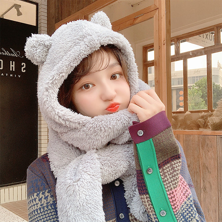 Kawaii Bear Ears Warm Hat Scarf