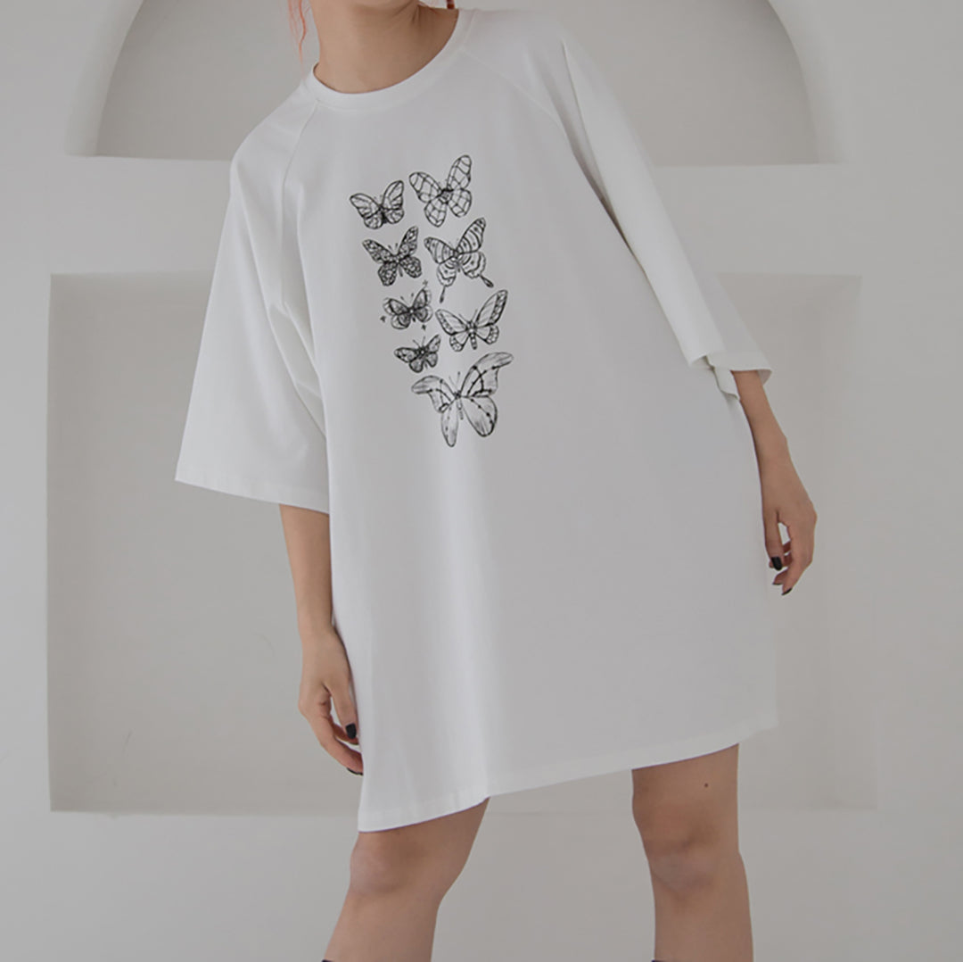 Butterflies Print Streetwear Loose T-shirt