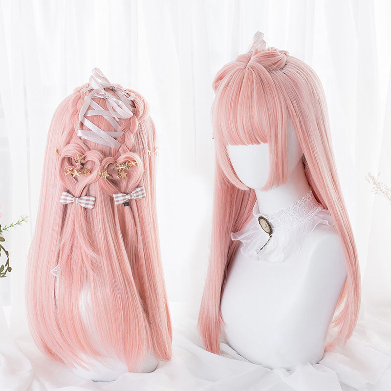 Candy Pink Long Straight Bangs Cosplay Wig