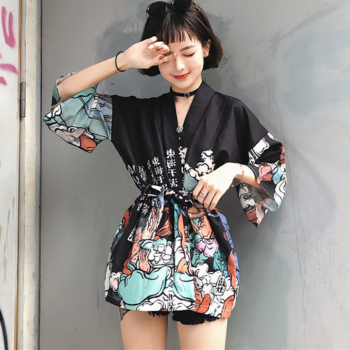 Cartoon Print Casual Japanese Kimono