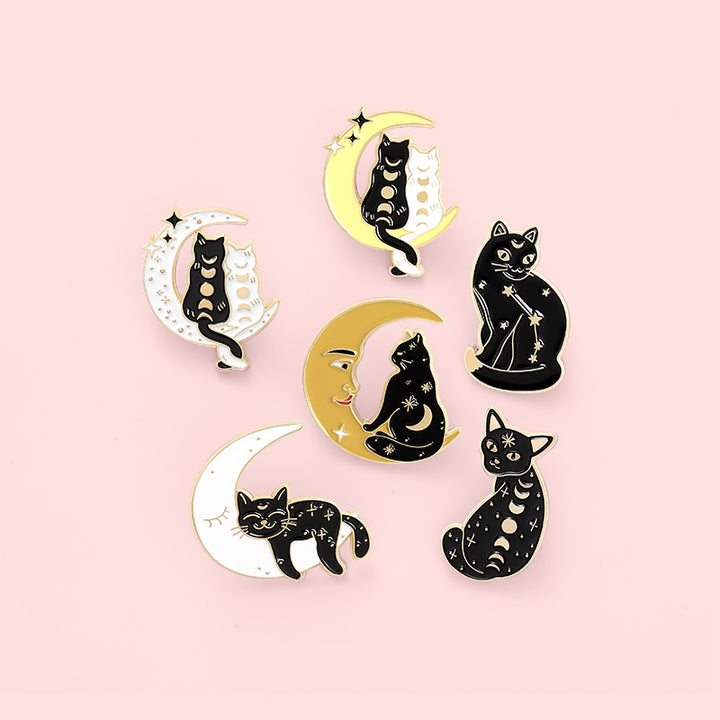 Black Cat Moon Phase Brooch Pins For Any Outfit