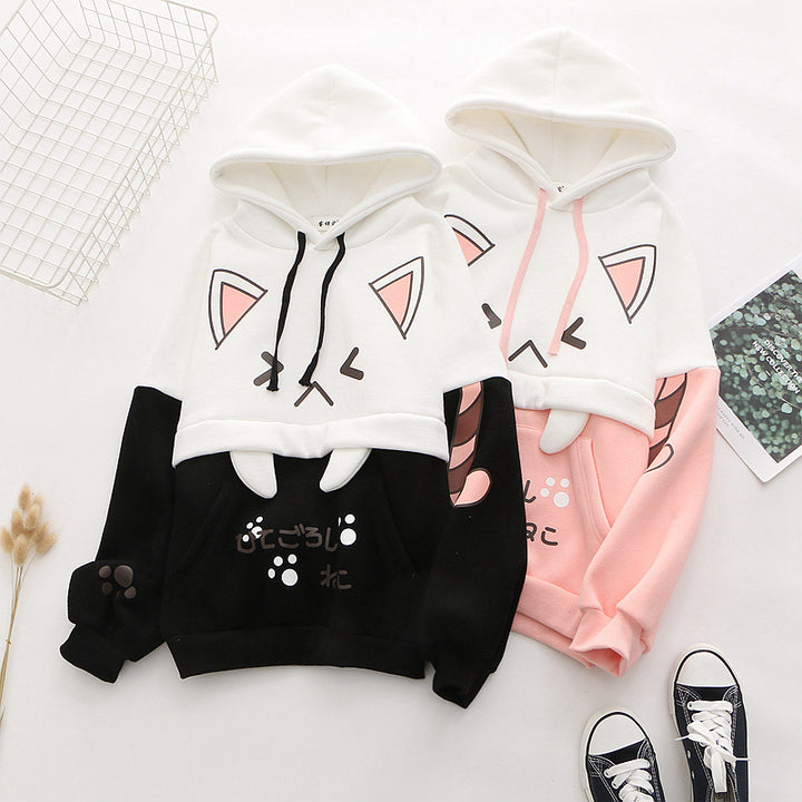 Kitty Claw Print Warm Hoodie with Pocket