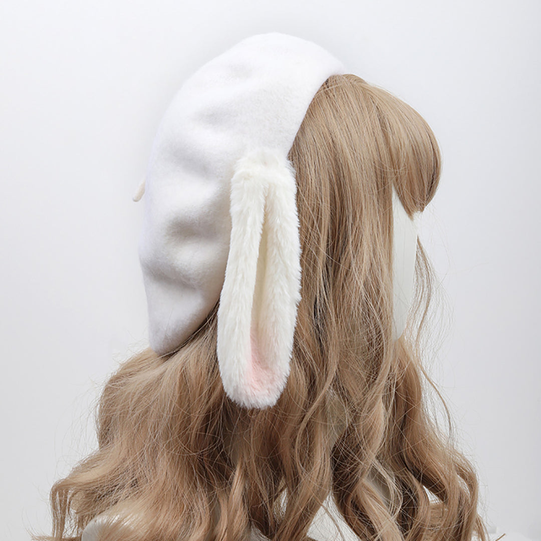 White Rabbit Ears Beret Hat