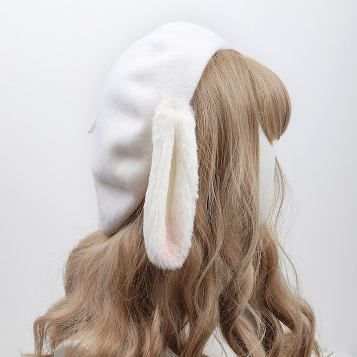 White Rabbit Ears Beret Hat
