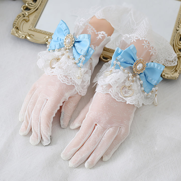 Classic Lolita Pearl Bow Lace Wristlet