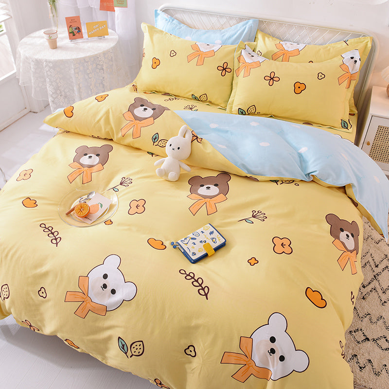 Cartoon Bear Print Cotton Bedding Set