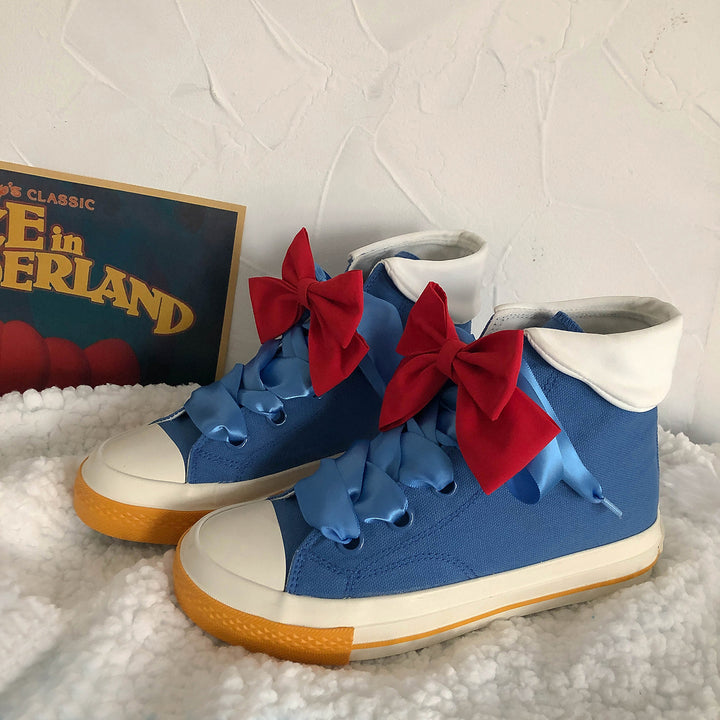 Princess Blue Red Bow High Ankle Sneaker Shoes