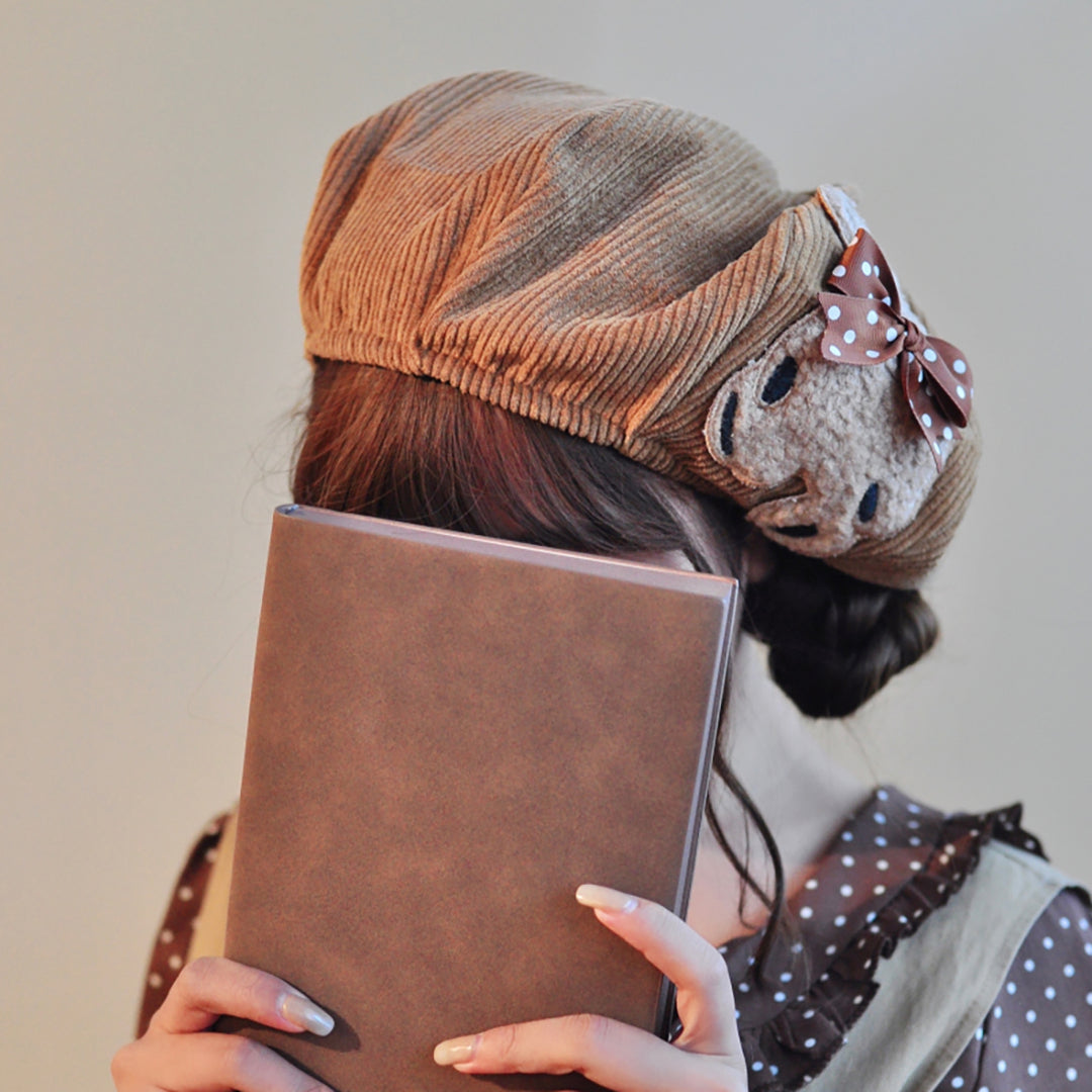 Bear Embroidery Corduroy Beret