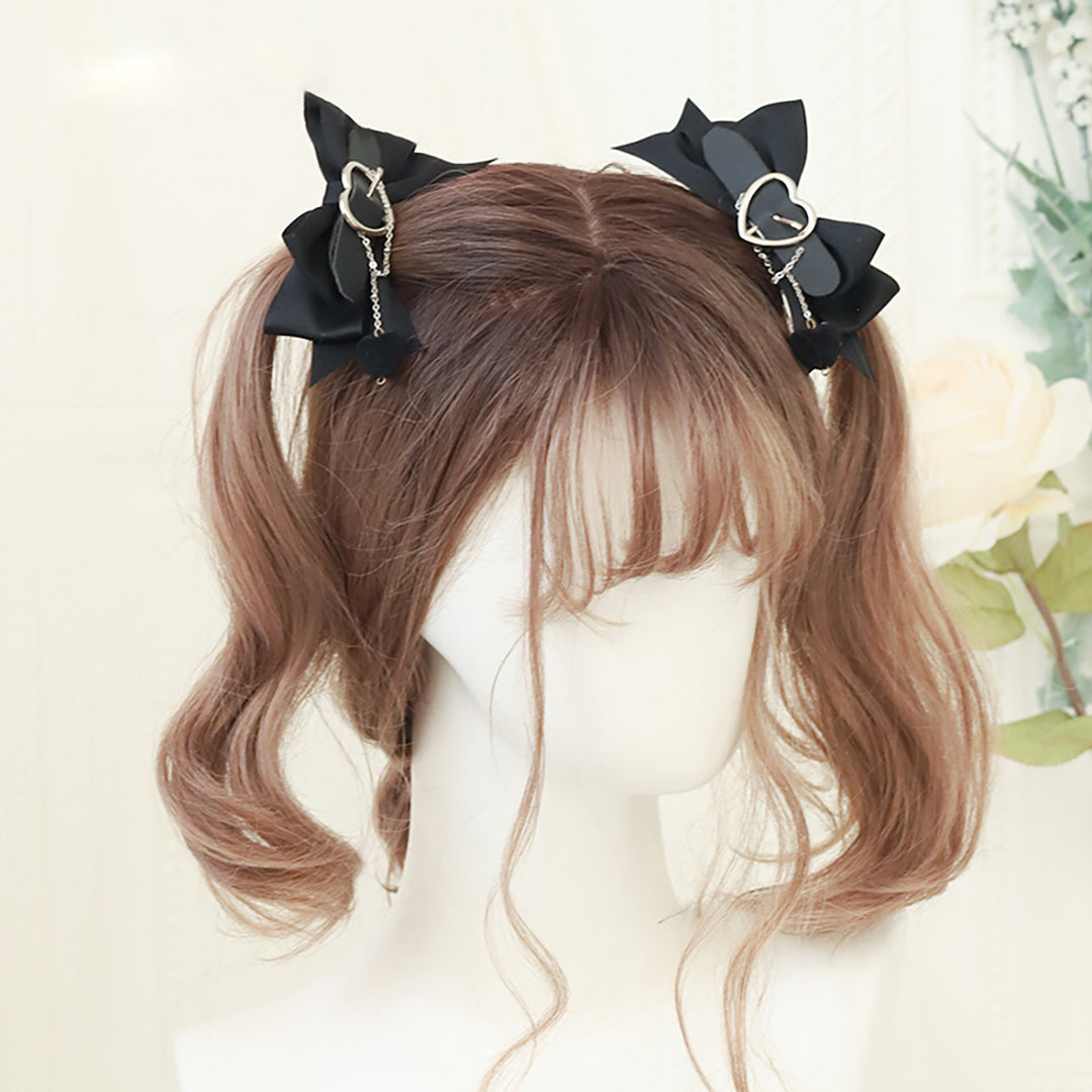 Heart Lock Black Ribbon Hair Bow