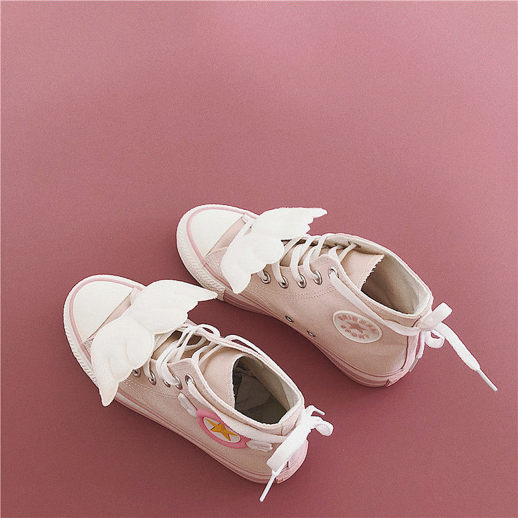Pink High-Cut Sneakers with Wing Socks