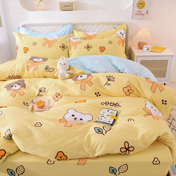 Cartoon Bear Print Cotton Bedding Set