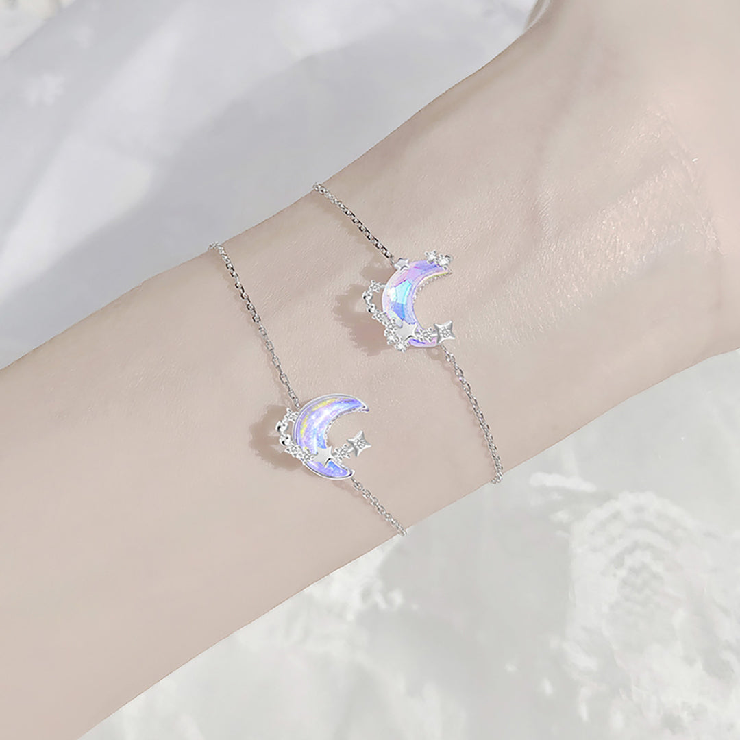 Serene Crescent Moon Pendant Silver Necklace Bracelet