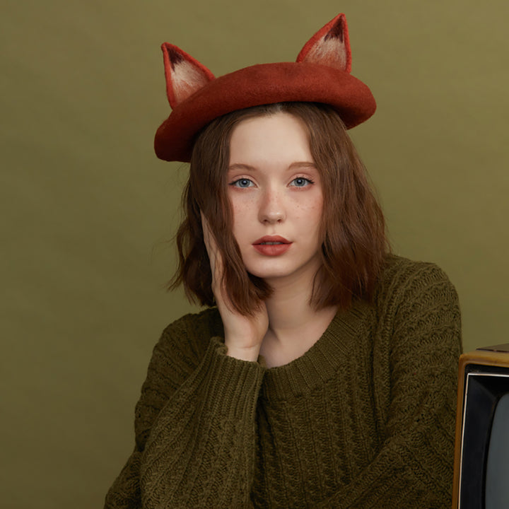 Fox handmake Wool Handmade Beret