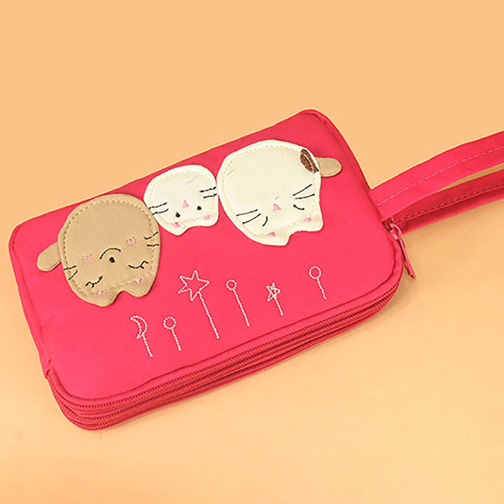 Cute Cartoon Kitty Embroidery Credit Card Holder Wallet