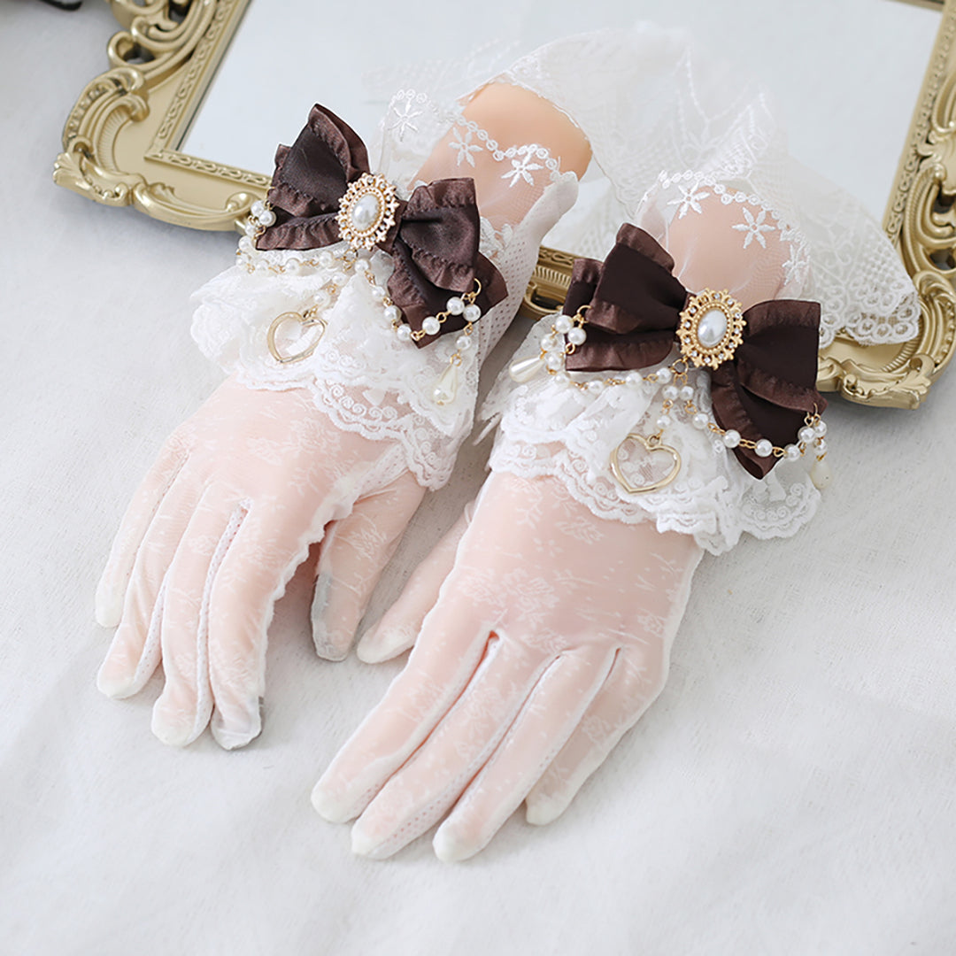 Classic Lolita Pearl Bow Lace Wristlet