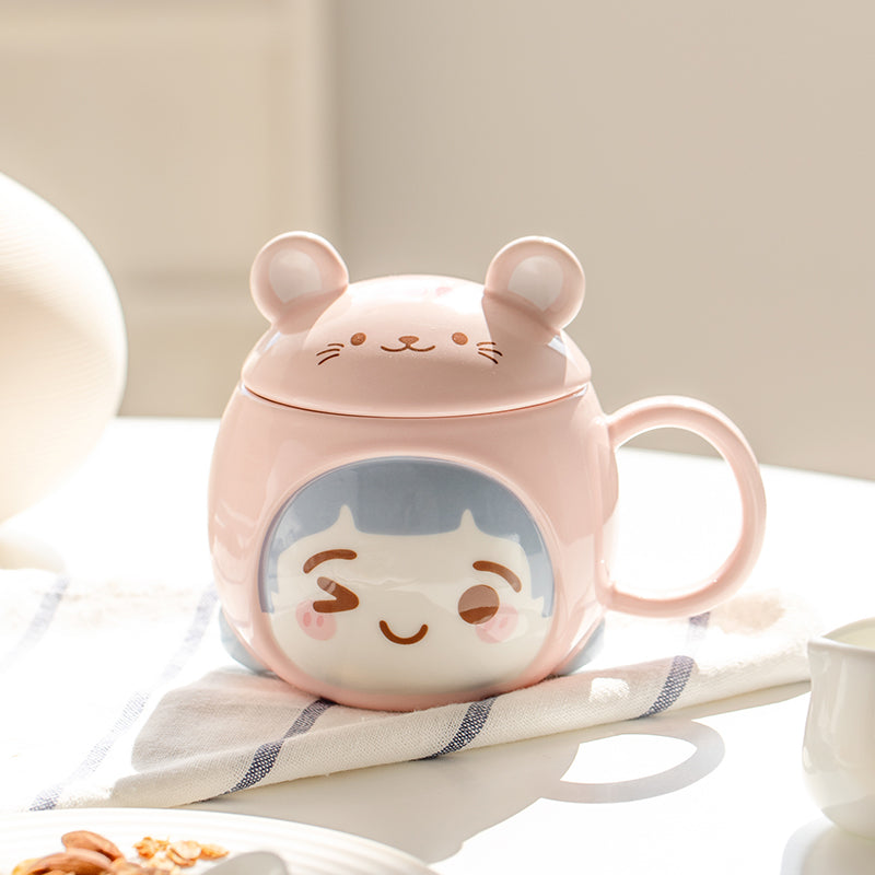 Cute Girl Ceramic Mug With Lid