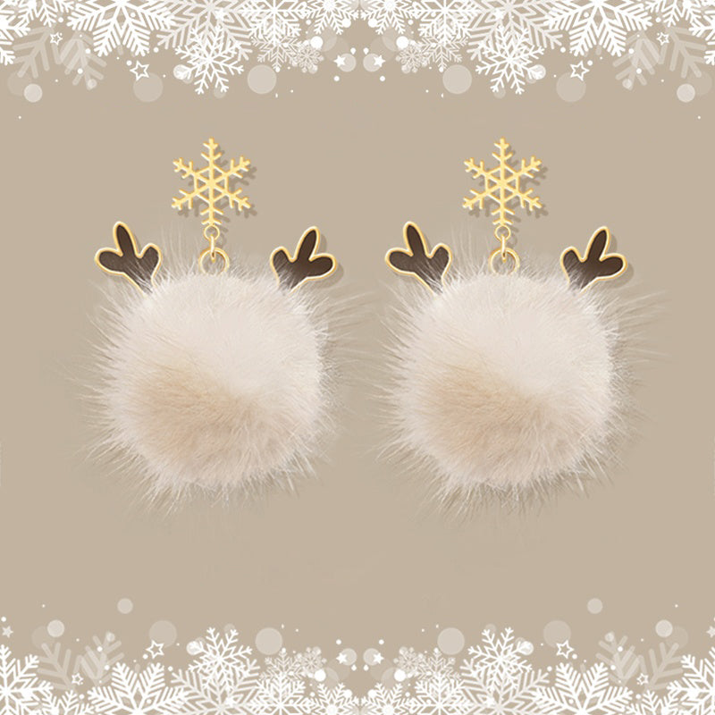 Cute PomPom Reindeer Dangle Earrings