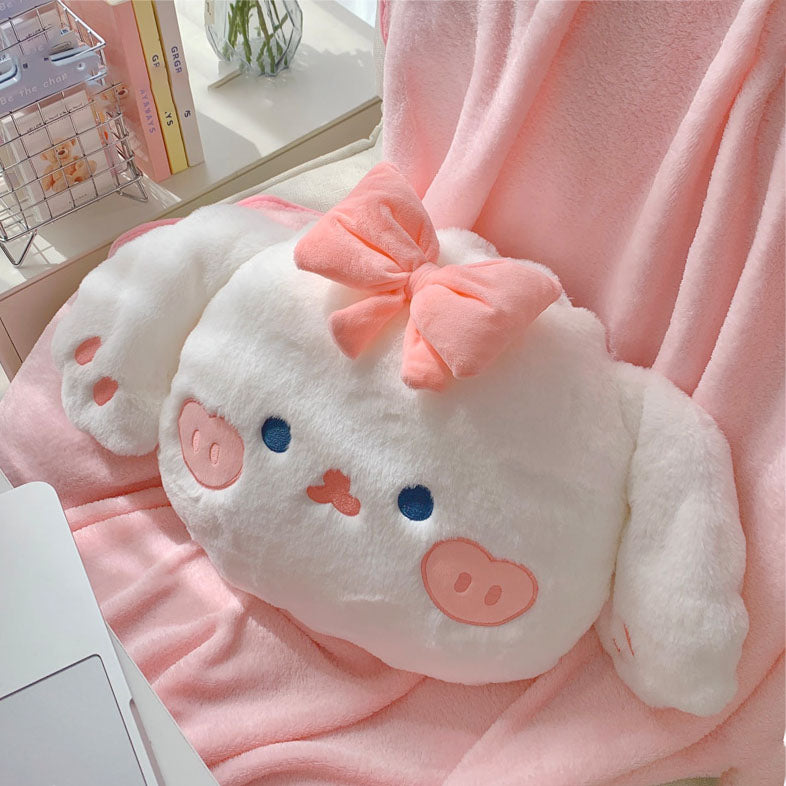 Cartoon Rabbit Bear Plush Pillow Blanket