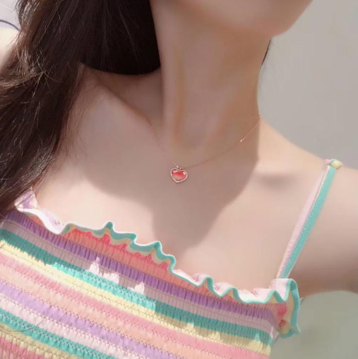 Lovely Peach Heart Silver Necklace