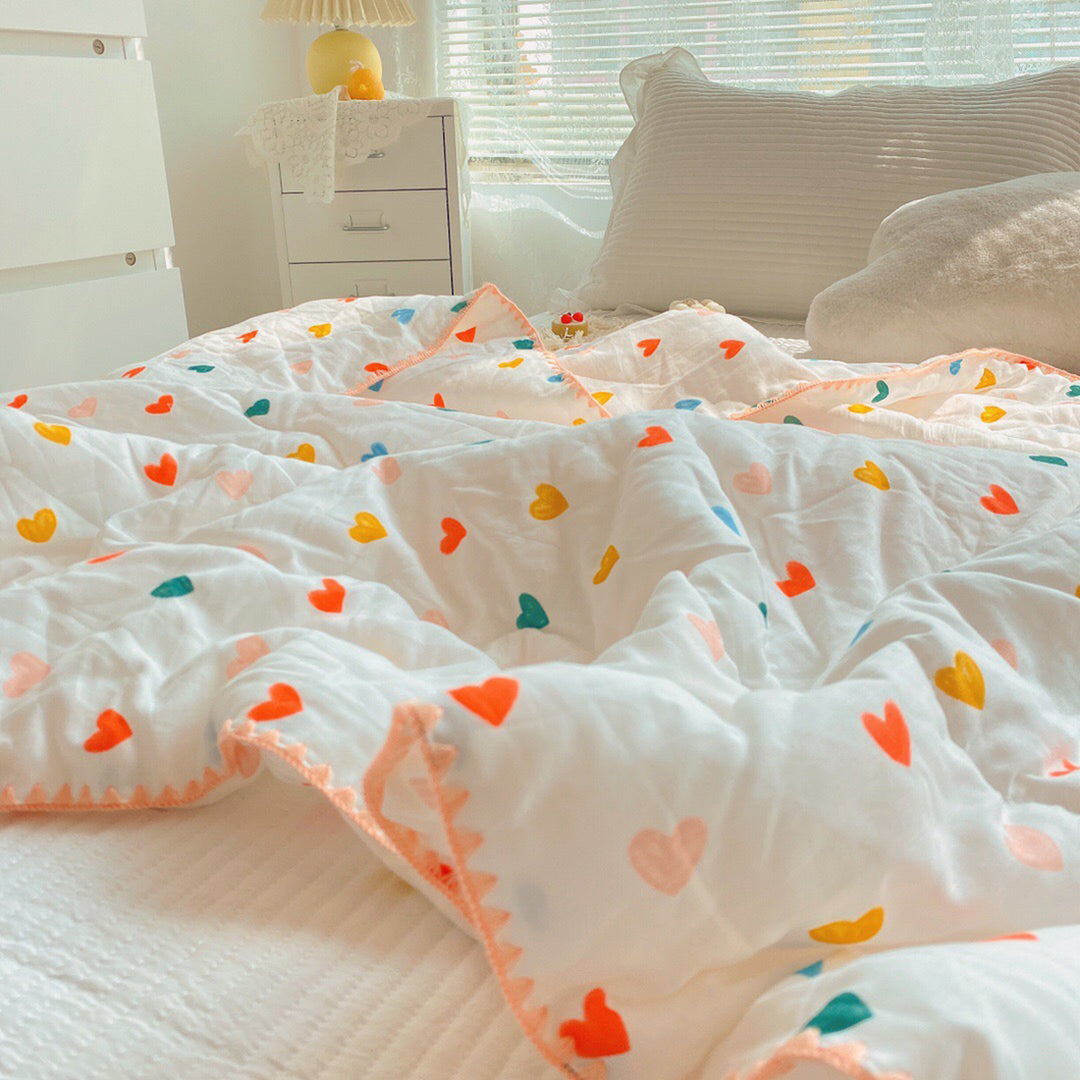 Colorful Love Heart Cotton Summer Blanket