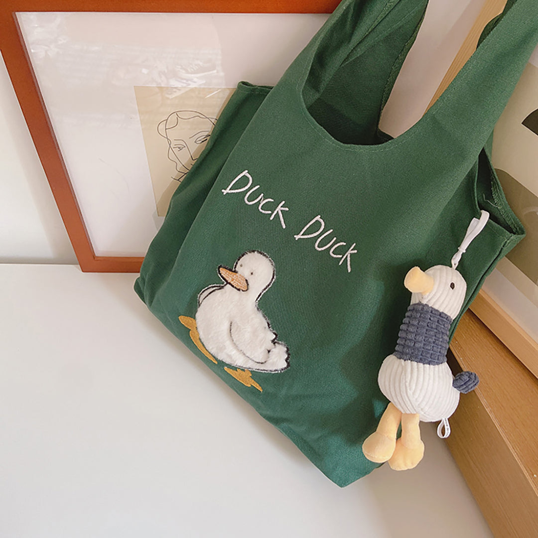Duck Duck Embroidery Canvas Tote Bag